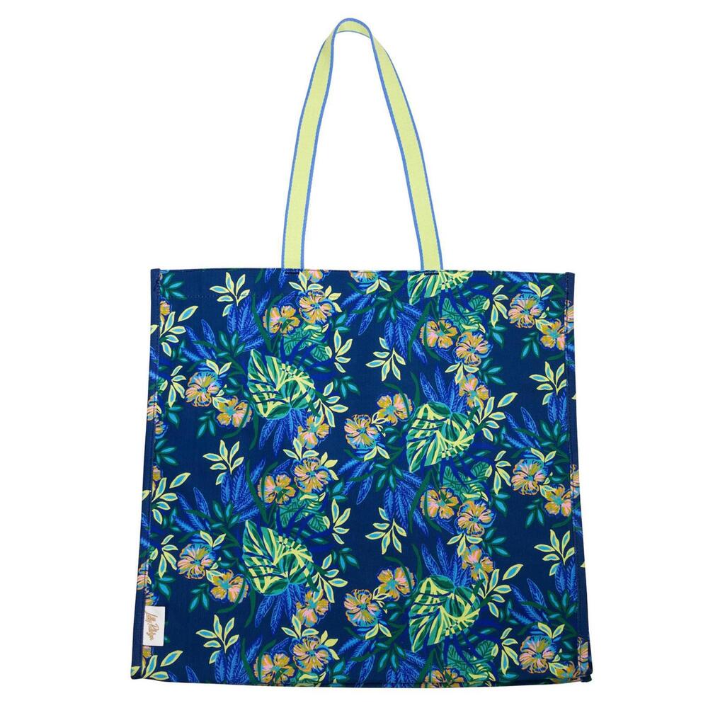 Lilly Pulitzer Blue and Green Large Eco Tote, Market Shopper Bag, Oversize Re...